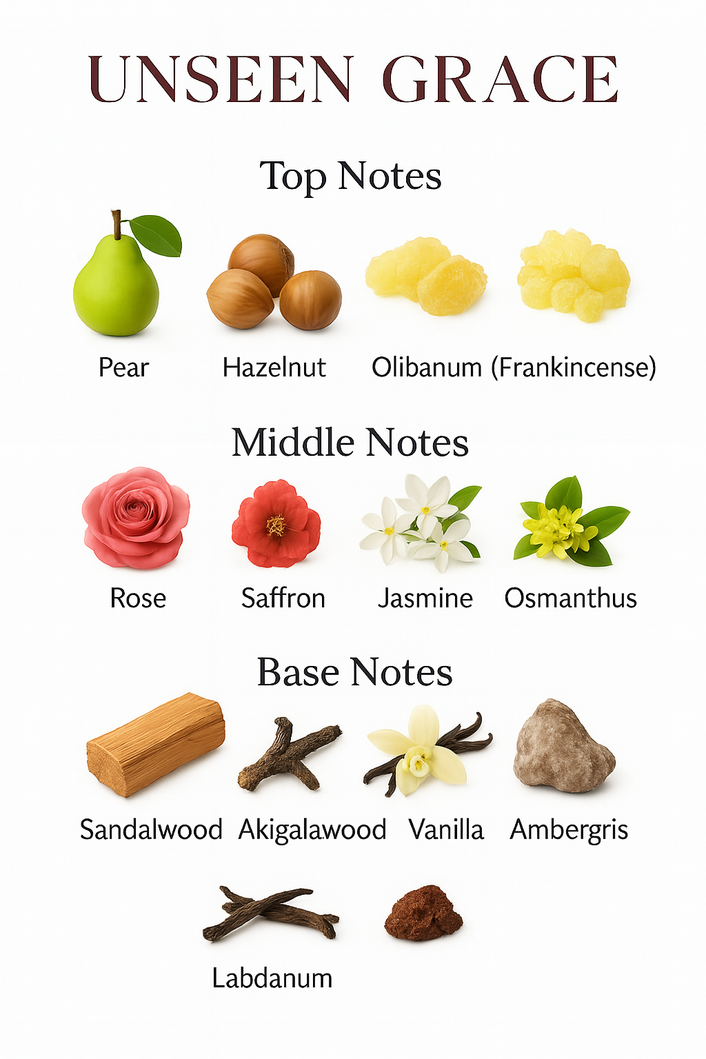 Unseen Grace Duft – elegantes Nischenparfum mit Birne, Rose, Safran, Sandelholz und Ambergris.