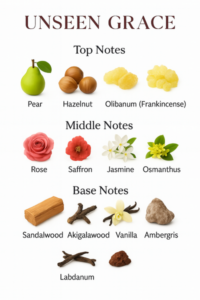 Unseen Grace Duft – elegantes Nischenparfum mit Birne, Rose, Safran, Sandelholz und Ambergris.