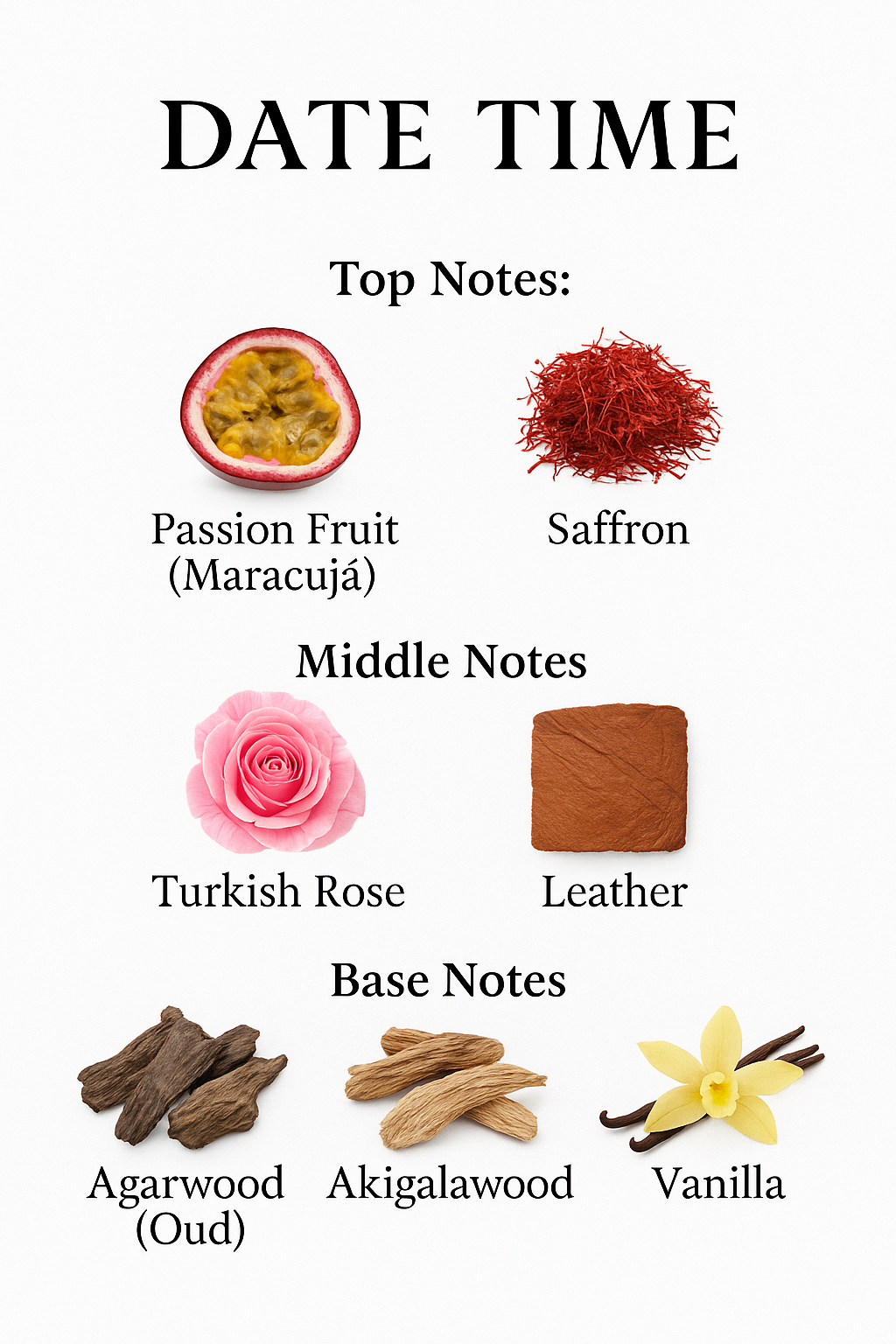 Date Time Parfüm – exotisch-verführerischer Duft mit Maracuja, türkischer Rose, Leder und Vanille.